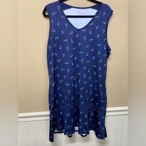 Lillie Green Golf Tee Print Sleeveless Dress Dark Blue Size XL Petite PXL